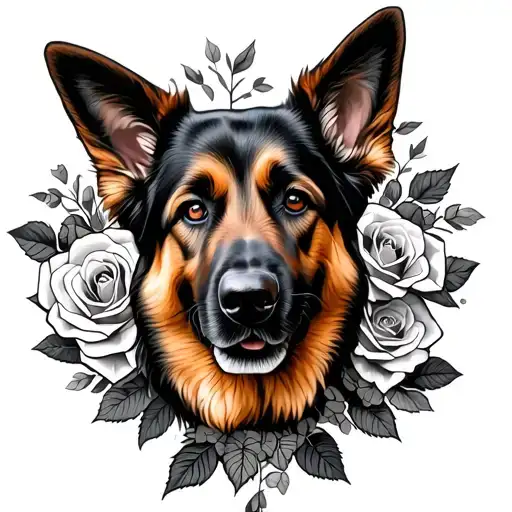 German Shepherd With Roses