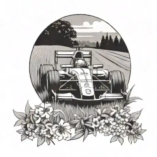 A Formula 1 Car Racing Through A Field Of Wildflowers