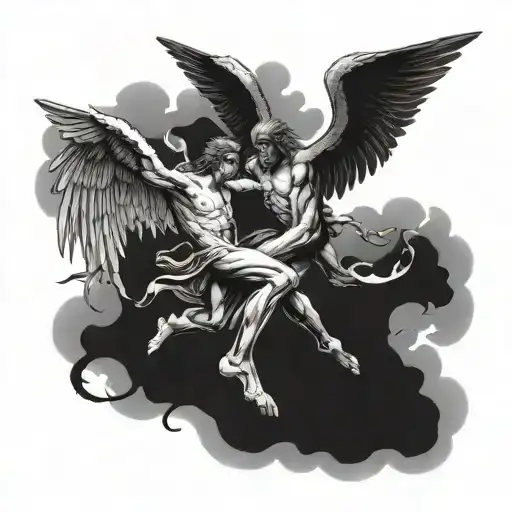 Angel And Demon Fight On The Sky