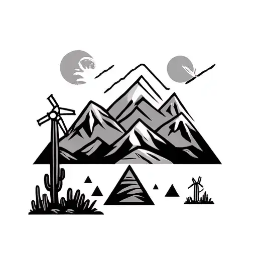 Palm Springs Mountains With Windmills And Cactus And 3 Triangles