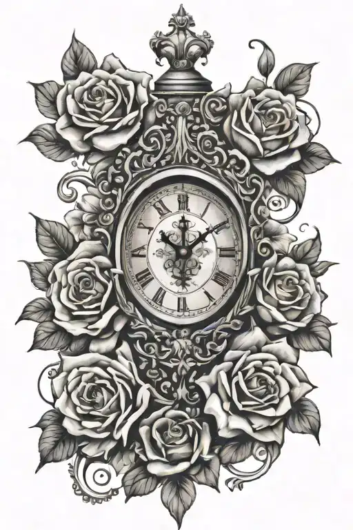 Religious And Flowers And Clock