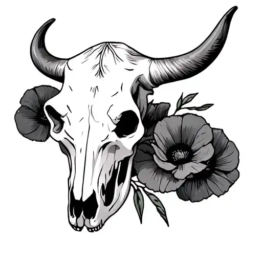Cow Skull With Poppies