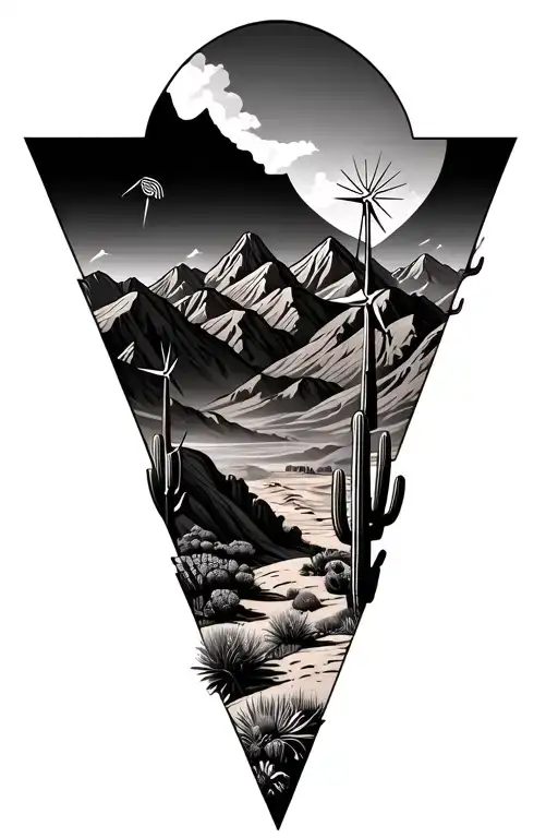 3 Sperate Triangles Put Images Of Desert Mountains With Many Windmills On The Mountains And Cactus