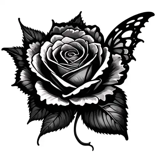 Butterfly Rose Cosmo Black And White
