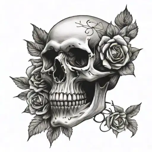 Skull With Flowers Growing From Head