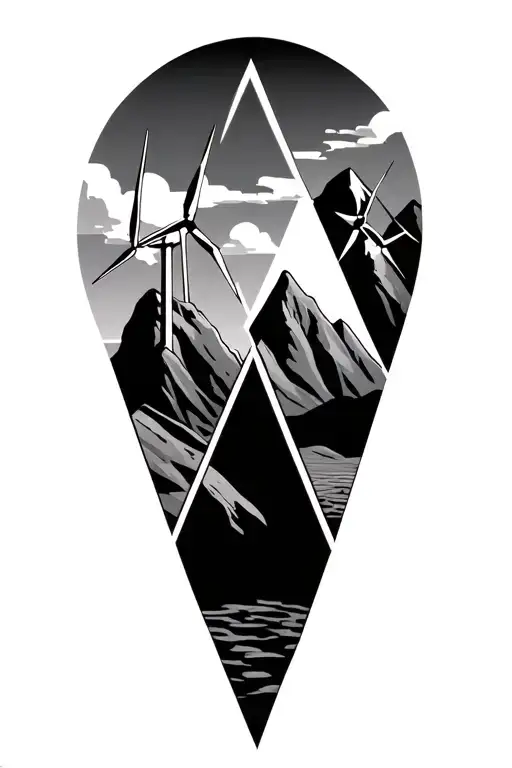 3 Triangles With Desert Mountains And Windmills