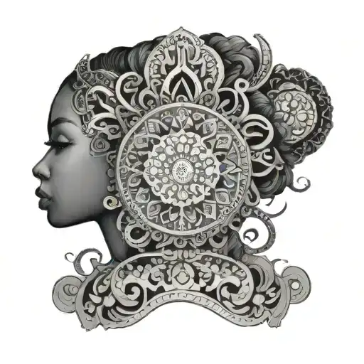 Black Girl Side Profile Mandala Back Ground