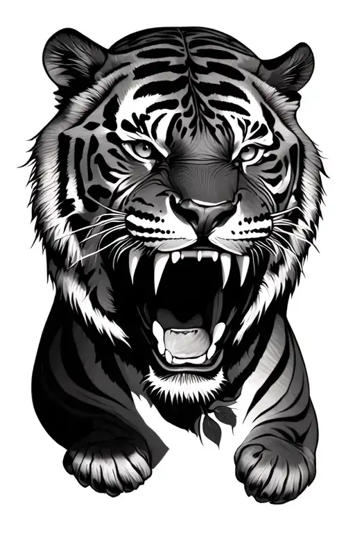 Tiger Showing Teeth With Rose