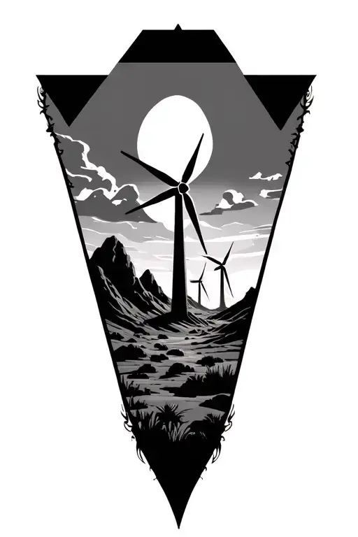 3 Triangles With Desert Mountains And Windmills