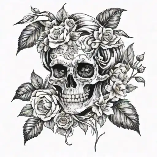 Half Skull Face Half Real Face Persephone And Flowers Growing