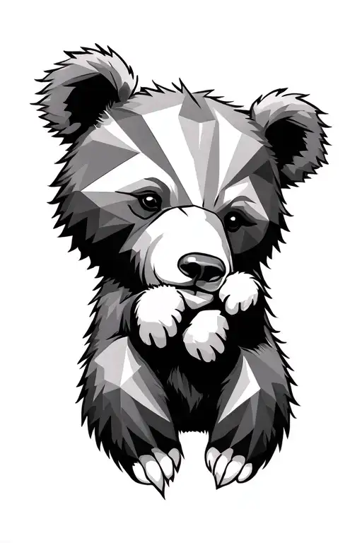 Geometrical Bear Hiding Face With Paw