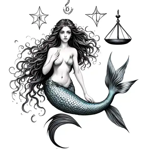 Mermaid And Libra Zodiac Sign