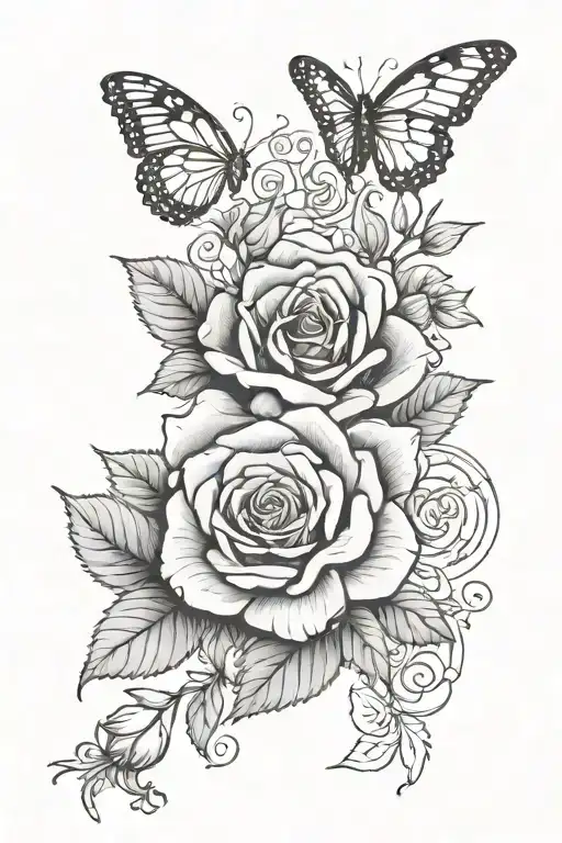 Simple Rose And Honeysuckle With Butterflies And July 18 2001 In Roman Numerals