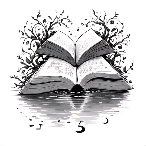 Books With Vines And Music Notes Flowing River