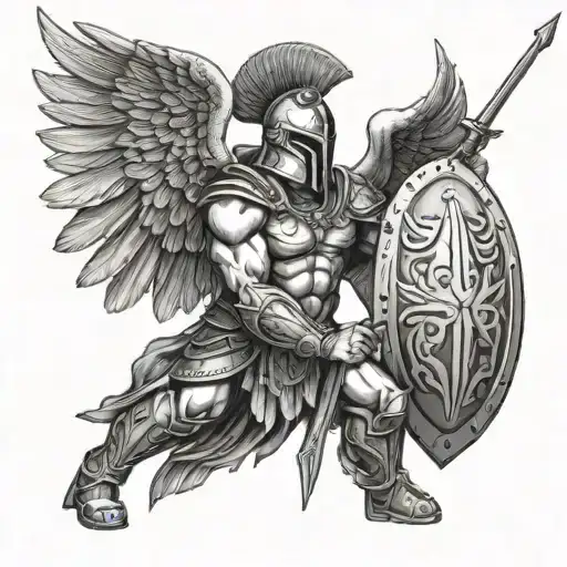 Spartan Angel Holding Spear And Shield Keeping Spartan Reserve