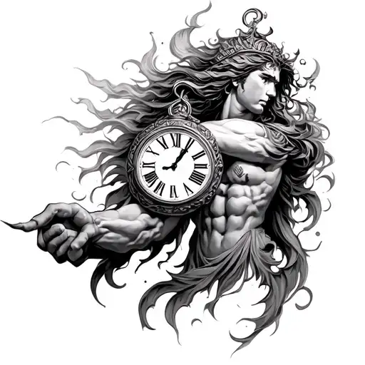 Mythological God With Clock Forearm Sleeve