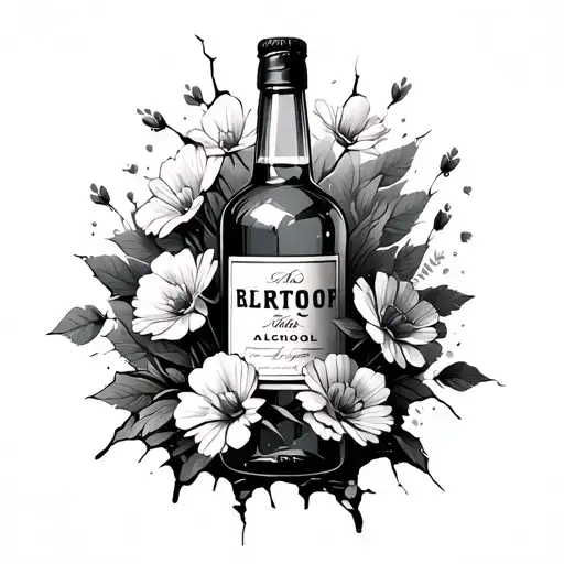 Broken Alcohol Bottle With Flowers Emerging From Cracks