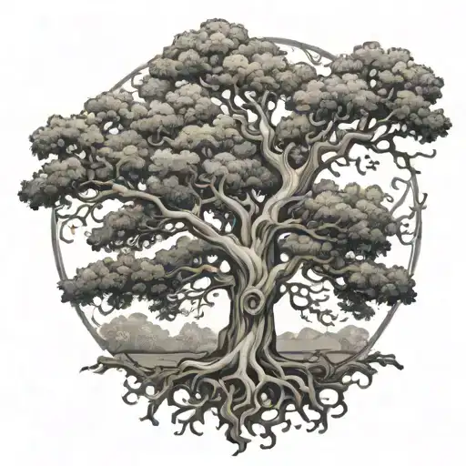 Oak Tree With Each Member Represented