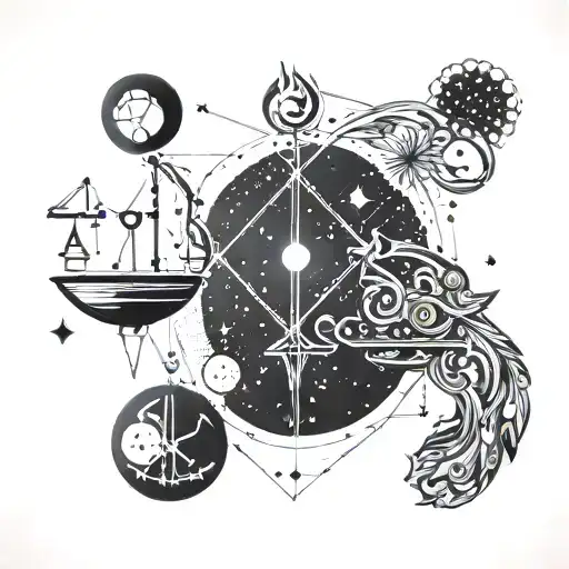 Line And Dot Minimalistic Overlapping Constellations Of Libra And Aquarius