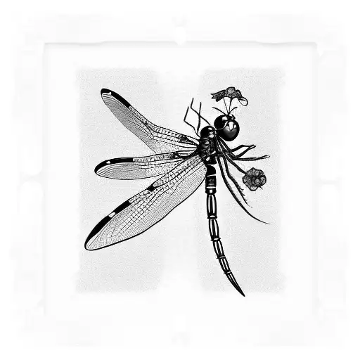 Art Nouveau Framed Dragonfly With Poppies