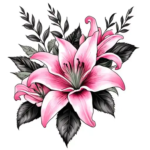 Pink Roses With Pink Lilies Flower Thigh And Hip