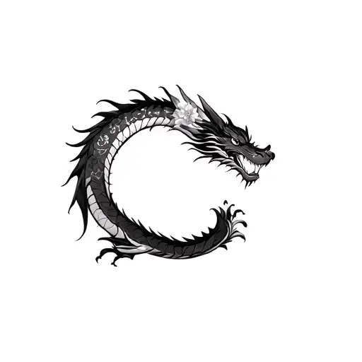 Japanese Dragon Made Of Cherry Blossoms