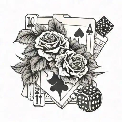 Poker Cards With Roses And Dice