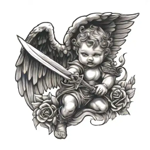 Baby Angel Holding A Sword And Dagger