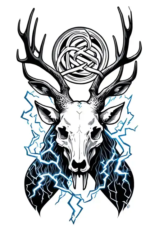 Lightning With Deer Skull And Gemini Sign Intertwined Sleeve