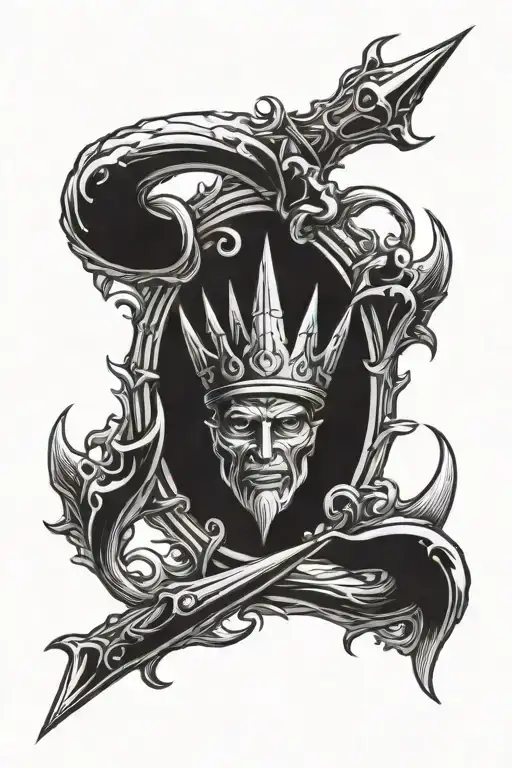 Posiedon Trident With Crown Made Of Shark Teeth