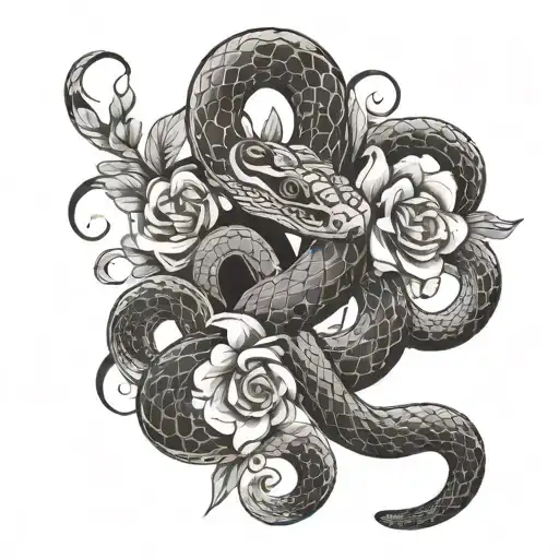 Wrapping Snake With Flowers Intertwined