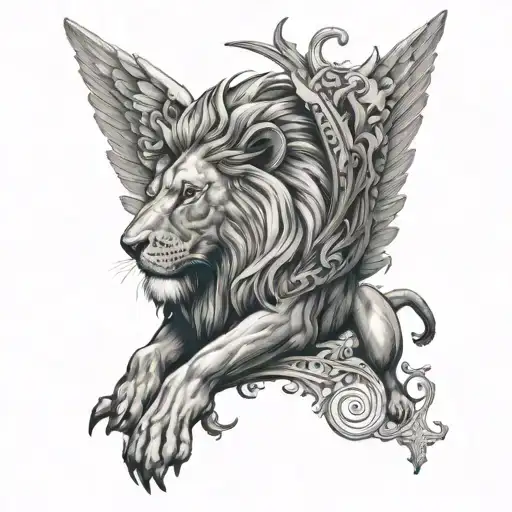Angel Lion With Cross