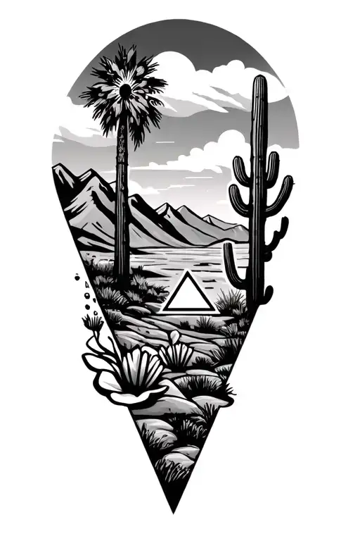 Palm Springs Mountains With Windmills And Cactus And 3 Triangles