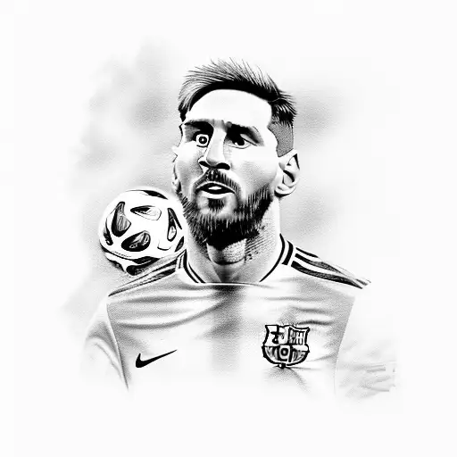 Portrait Of Leo Messi With A World Cup Trophy In The Background