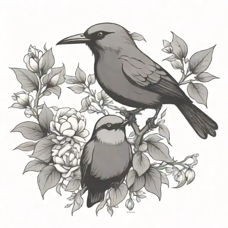 Bird Botanic Style Drawing