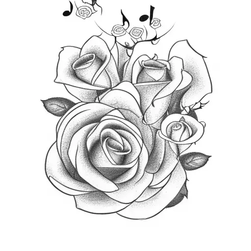 Redwood Forest With Roses And Music Notes