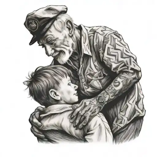 Grandfather And Grandson Parting Ways Tattooed