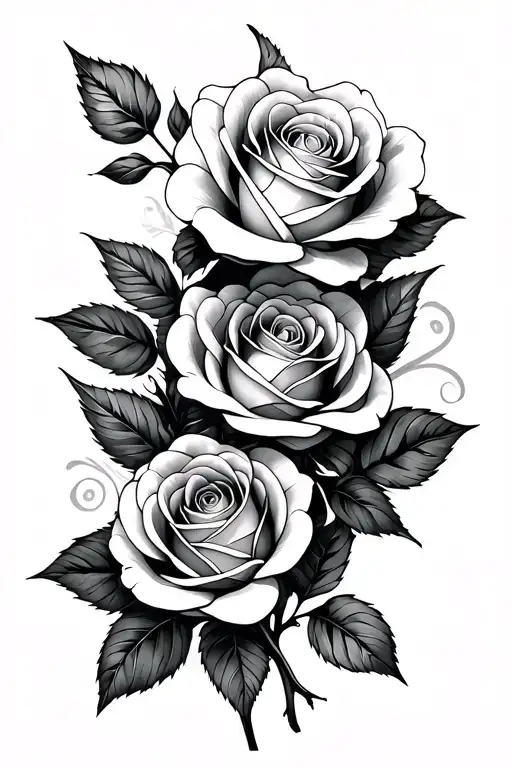 Roses With Abstract Lines And Swirls Gothic Thin Lines