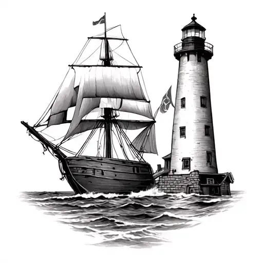 Louisiana Lighthouse That Has Four Legs With 1800'S Sailboat