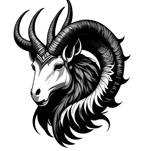 Capricorn With Polynesian Style Tattoo Half Sleeve