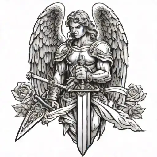 Angel Holding A Sword And Dagger