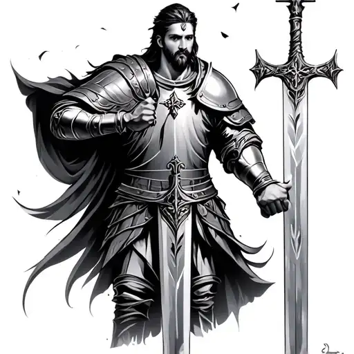Christian Knight Holding A Sword