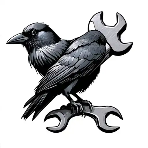 Crow Sitting In A Wrench