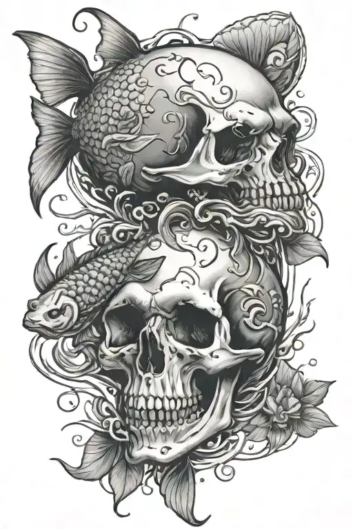 Skull And Coy Fish Swimming Underwater Realistic