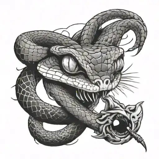 A Snake Wrapped Around A Vape Pen With Cat Eyes In The Background