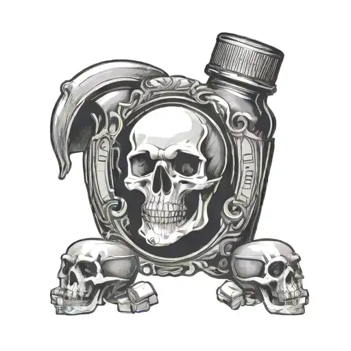 Pill Bottle With Skull On The Label