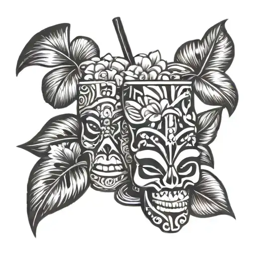 Tiki Cocktail With Hawaiian Flowers