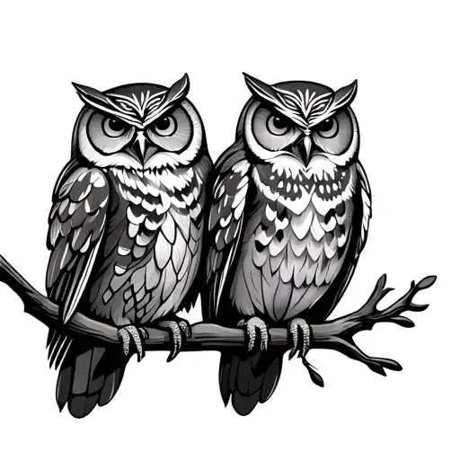 2 Owls On A Branch Native American