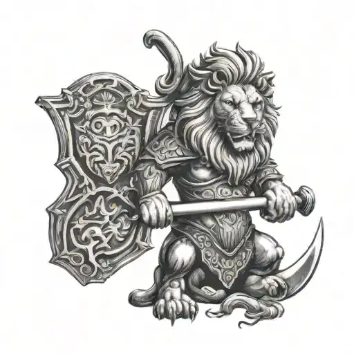 Czech Lion Holding An Axe