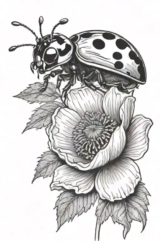 Ladybug And Poppy Flower